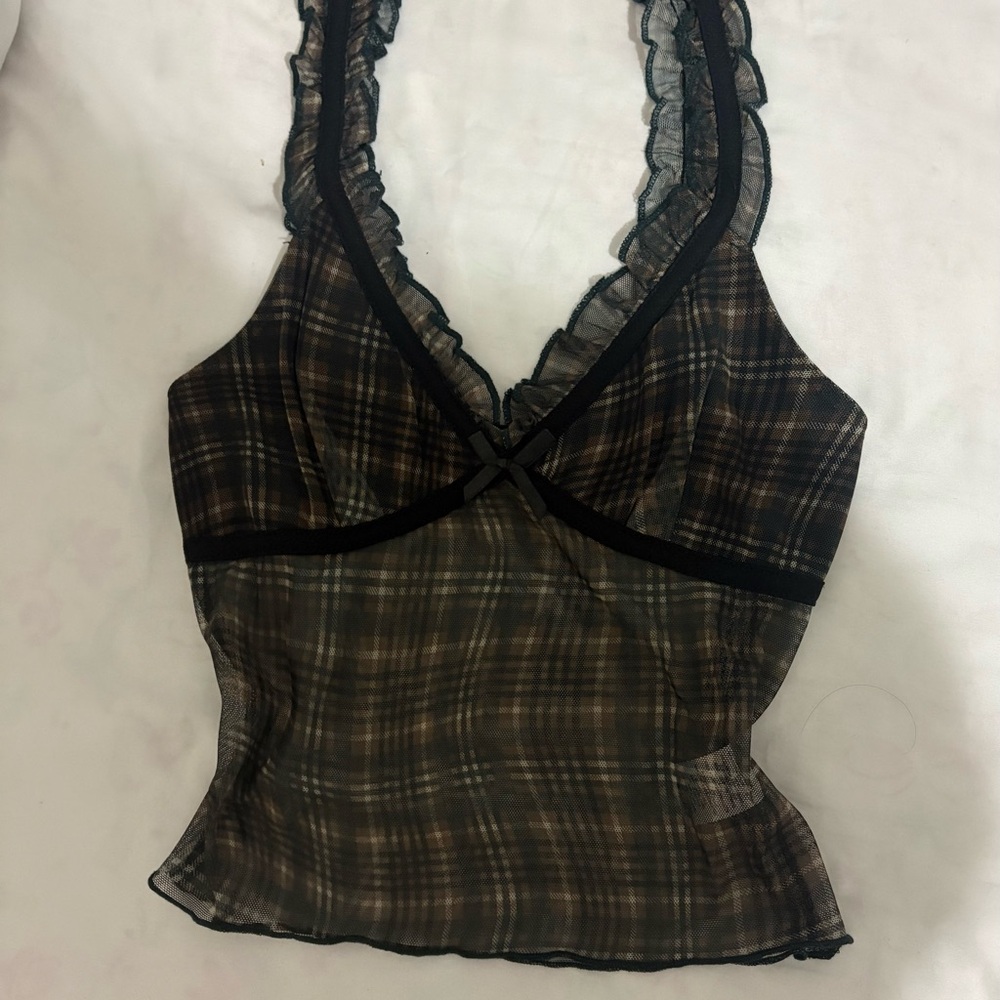 Plaid Sheer Sleeveless Top